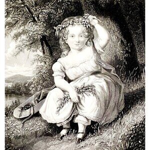 Queen Of Flowers Engraving 1859 Victorian Adorable Crowned Child Art DWY5E